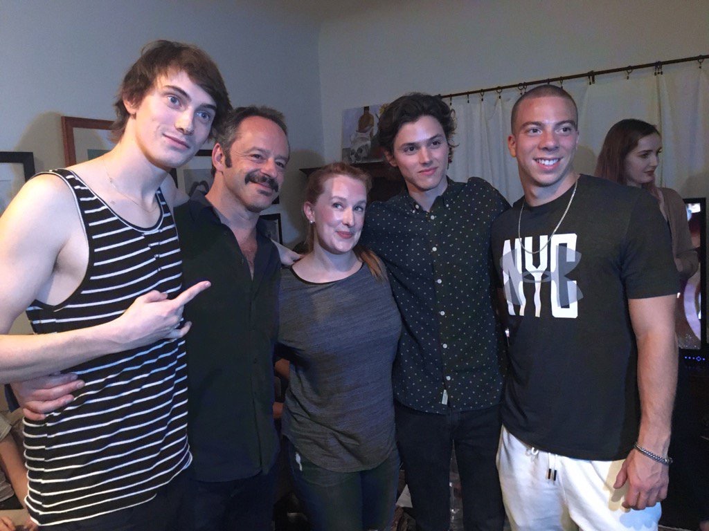 Jennifer Coté with James Paxton, Gil Bellows, Tyler Young, and Matt Murray at a viewing party for #eyewitness